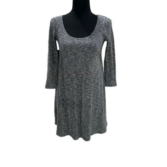 Garage Petite S Gray Marled Knit Swing Dress Long Sleeve Scoop Neck Casual - Picture 4 of 7